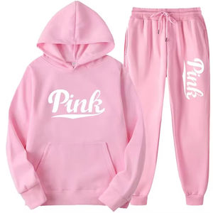Ensemble de survêtement décontracté unisexe d'hiver à imprimé tendance, haut court à capuche rose, pantalon de sport, ensemble 2 pièces pour la course à pied, le jogging et le sport - Product Image 4