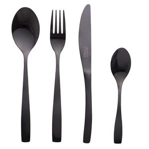 Set di posate Manhattan Sibilla in acciaio inossidabile nero lucido, 4 pezzi, stoviglie promozionali di alta qualità - Product Image 1