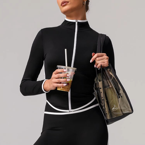 แจ็กเก็ตโยคะยืดได้สี่ทิศทางสีตัดกันชุดเล่นกีฬาวิ่งในยิมดีไซน์ใหม่ - Product Image 1