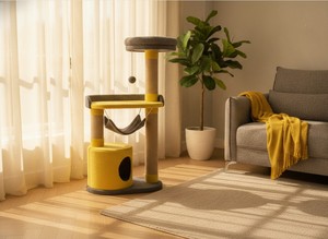 Arbre à chat écologique Juno avec matériau en jute à bords doux, grand espace, design durable pour les félins choyés - Emballage en carton - Product Image 2