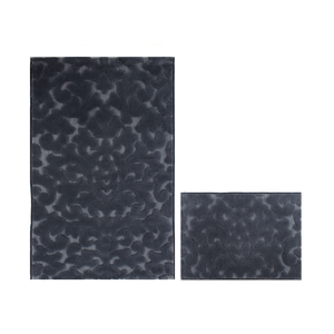 Tapis de bain 2 pièces en coton recyclé gris foncé, tissé jacquard teint en fil, production sur mesure - Product Image 1