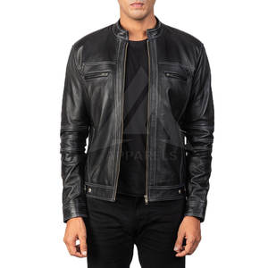 Veste en cuir de haute qualité avec logo Veste en cuir de couleur unie à col montant Veste en cuir de nouvelle conception à bas prix pour la vente en ligne - Product Image 3