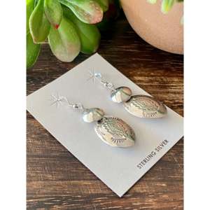 Pendientes Geométricos de Plata de Ley Hechos por Navajo con Perlas, Diamantes y Rubíes, Estilo Religioso Moderno para Bodas y Fiestas - Product Image 3
