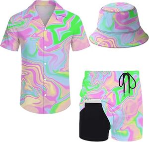 Vêtements de plage pour hommes de luxe en gros, shorts à manches courtes, cardigan de haute qualité, imprimé, ample, taille plus, ensembles tricotés respirants, décontractés - Product Image 2