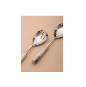 Juego de cubiertos con mango de cuchara para ensalada de acero, tenedor, cuchara con mango de resina blanco y negro transparente - Product Image 6