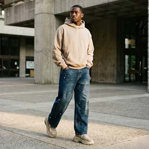 Pantalones Vaqueros de Mezclilla de Peso Medio para Hombre, Lavado Ácido Vintage Personalizado, con Cristales de Imitación, Estilo Desgastado, Holgados, Estilo Urbano, con Botones Altos - Product Image 2