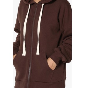 Sudadera con Capucha para Mujer, Talla Grande, Color Chocolate, Cierre Frontal, Manga Larga, Largo hasta la Rodilla, con Bolsillos - Product Image 5