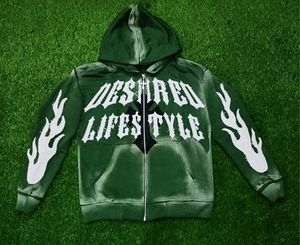 Custom Men's Winter Vintage Oversized Heavyweight 100% Cotton Breathable Zipper Hoodie Distressed Street <b>Pickled</b> Print Knitted - Product Image 5