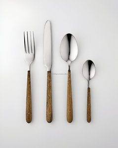 Wood Handle Cutlery - Modern <b>Flatware</b> 4-Piece Dining Set Nature-inspired Elegance for Your Table - Product Image 3