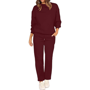 Tops de cuello redondo y pantalones de pierna ancha, chándal de gran tamaño para mujer, pulóver, conjunto de chándal de lana de alta calidad, conjuntos de salón, chándal - Product Image 4