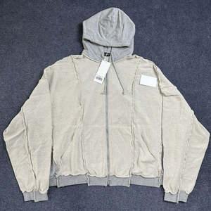 Sudadera con capucha para hombre otoño forrado algodón pesado puntada de contraste externo inverso desgastado con logotipo bordado personalizado - Product Image 6