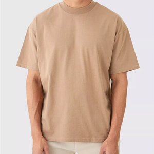 Camiseta de peso pesado de cuello extendido de gran tamaño de calidad superior, Camiseta básica de manga corta de tela de Jersey de marca Lisa, ropa informal - Product Image 3