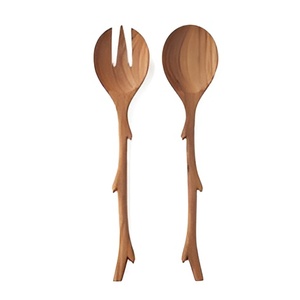 Indian <b>Top</b> Design Wooden Salad Server Spoon & Fork Set with <b>White</b> Enamel Handle for Dining Table Gold Salad Server Sets - Product Image 2