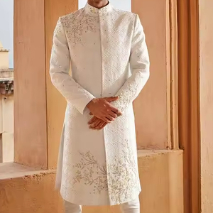 NEW STYLISH ZARI EMBROIDERY on WHITE SHERWANI,PANT & MATCHING <b>SHOE</b> WITH EMBELLISHED CRYSTAL GLASS BEADS,DABKA ,RESHAM <b>WORK</b> @2024 - Product Image 1
