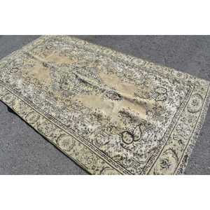 พรมตุรกีโบราณขนาดใหญ่ 5.3x9.7 ฟุต พรมขนสัตว์สีเบจ - Product Image 4