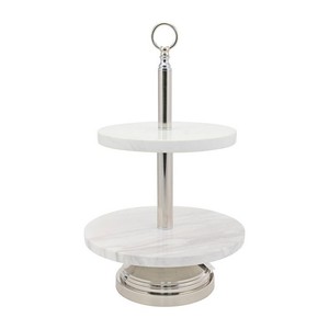 Haute qualité servir vaisselle 2 niveaux marbre gâteau support taille personnalisée magasin naturel rond fête de mariage gâteau présentoir outils de cuisine - Product Image 2