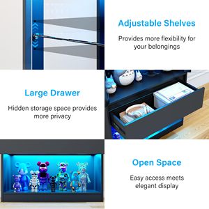 <span class=keywords><strong>Vitrine</strong></span> moderne en verre avec éclairage LED et tiroir, présentoir unique à panneau perforé pour chambre et dressing - Product Image 5
