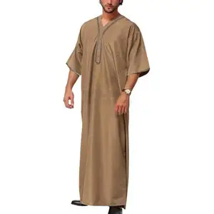 สีผู้ชายมุสลิมแขนยาว Thobe เสื้อผ้าอิสลามซาอุดีอาระเบียผู้ชาย Kaftan Thobe ขายออนไลน์