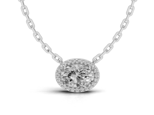 Pendentif halo en diamant ovale de 0,676 carat cultivé en laboratoire, collier de 15 diamants, or jaune, or rose, plaqué or 9K, 14K, 18K, luxe - Product Image 6
