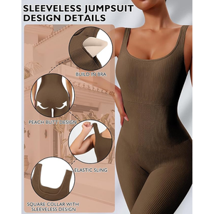 Entrenamiento Monos sin costuras Yoga Acanalado Una pieza Tank Tops Mamelucos Sin mangas Ejercicio Monos - Product Image 2