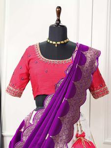 Nuevo trabajo de tejido Jacquard de seda y Zari hermoso Dupatta con ropa india y paquistaní Paithani Lehenga Choli - Product Image 4