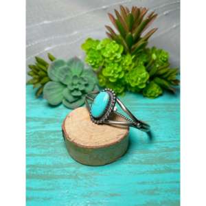 Navajo Handmade Kingman Turquoise & Sterling <b>Silver</b> <b>Cuff</b> <b>Bracelet</b> Fashionable Accessory - Product Image 3
