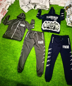 Survêtements sportifs d'hiver personnalisés pour hommes, grande taille, en polaire unie 300g, à capuche, taille élastique, coupe-vent, respirants, avec broderie réfléchissante - Product Image 2