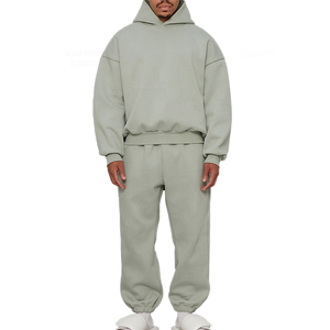 Chándal de algodón/lana de alta calidad para hombre, Conjunto de sudadera con capucha y Jogger, jersey de gran tamaño, sudaderas con capucha, pantalones de chándal, conjunto de 2 piezas lavado para hombre - Product Image 3