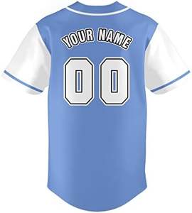 Uniforme deportivo estampado con jersey de béisbol con botones azul claro personalizado para hombres y mujeres con nombre y número - Product Image 4
