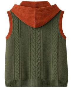 Gilet sans manches en tricot personnalisé pour homme, vert olive avec capuche, mélange de laine et d'acrylique, fermeture éclair intégrale, veste décontractée d'hiver - Product Image 2