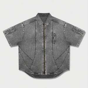 Chaqueta vaquera negra rasgada lavado vintage con logotipo personalizado para hombre, chaqueta vaquera extragrande con cremallera para invierno - Product Image 3