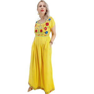 ชุดเดรส Maxican ยาวถึงข้อเท้าสำหรับผู้หญิง,เดรสลำลองแขนสั้นปักลายดอกไม้ - Product Image 3