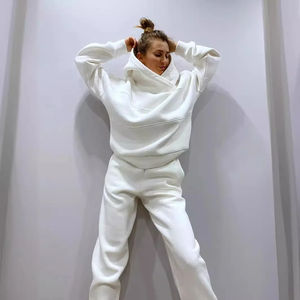 Conjunto de chándal de invierno para mujer del fabricante 100% algodón patrón sólido estampado con capucha y Jogger - Product Image 4