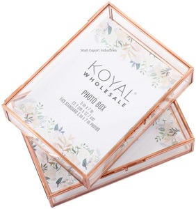 กล่องเก็บรูปถ่ายมาใหม่พร้อมแก้วใสสีโรสโกลด์กรอบโลหะกล่องโชว์การ์ดสำหรับงานแต่งงานงานวันเกิด - Product Image 6