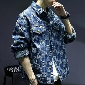 Veste chemise à carreaux rétro en flanelle pour hommes printemps automne décontracté coupe-vent à manches longues revers pour moto vêtements de course automobile - Product Image 1