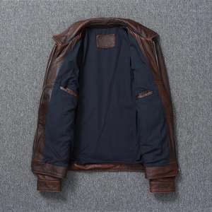 Chaqueta de Cuero de Piel de Cordero Genuina de Alta Calidad para Hombre, Chaqueta con Cremallera de Talla Grande a la Moda con Logotipo Frontal - Directo de Fábrica - Product Image 2