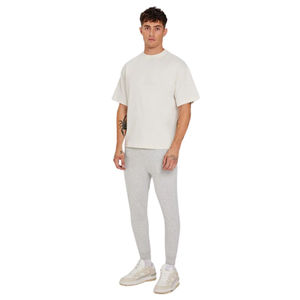 Pantalon de survêtement gris chiné pour homme, coupe ajustée, 80% coton, poignets côtelés, look streetwear minimaliste, tissu doux, confortable, décontracté - Product Image 4