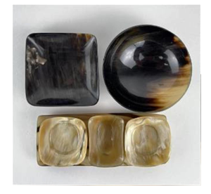 2 bols décoratifs en corne de buffle naturelle peints à la main, polis et sculptés, petits, de luxe, très vendus, pour le rasage et le service - Product Image 2