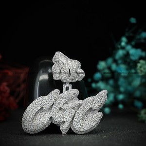 Collar con Colgante de Nombre de Hip Hop con Incrustaciones de Moissanita VVS, Corte Redondo, Personalizado de Fábrica, Pasa el Test de Diamantes, Joyería de Plata para Hombre - Product Image 1