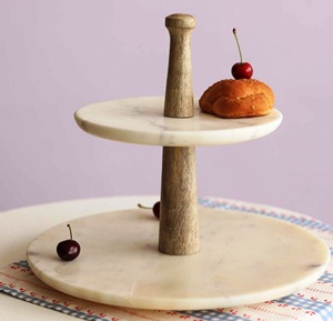 Support à gâteau moderne rond à 2 niveaux en bois et en métal Articles personnalisés faits à la main avec design de fleurs romantiques Nouvelle arrivée - Product Image 5
