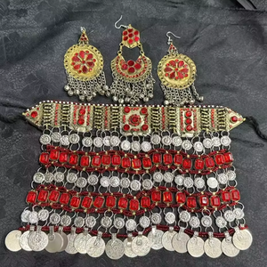 Ensemble de bijoux Kuchi afghan traditionnel Artisan fait avec des glands de pièces de monnaie multicolores en acier inoxydable pour les fêtes ou les cadeaux - Product Image 3