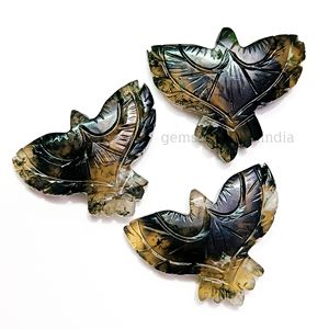 พลอยโมรามอสธรรมชาติแกะสลักรูปนกอินทรี AAA อัญมณีรูปนกอินทรีมอสแกะสลักหินหลวมสำหรับทำจี้ไอเดีย40มม. - Product Image 3