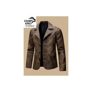 Blouson en cuir de moto de style vintage de haute qualité avec doublure en fausse fourrure, boutons et fermeture éclair Luxel, approvisionnement ODM - Product Image 1