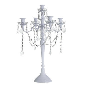 Candélabre enduit de poudre blanche en métal aluminium de meilleure qualité avec guirlandes de cristal suspendues bougeoir de table de mariage - Product Image 1