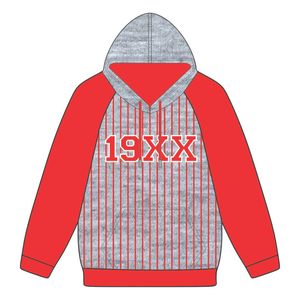 DST Delta Grey Body Red Raglan Pinstripes Sudadera con capucha Mezcla de algodón Hermandad de mujeres griega Ropa Divine Nine HBCU Greek Life Año de fundación - Product Image 2