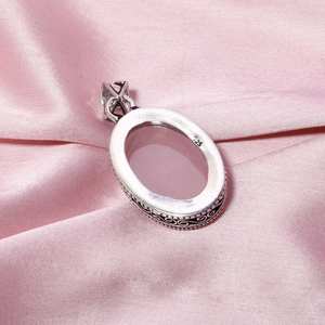 อัญมณีทรงสี่เหลี่ยมทรงกลมควอตซ์สีชมพูธรรมชาติ925แข็งจี้เงินแท้จี้ดีไซน์เนอร์สำหรับผู้หญิงขายส่ง - Product Image 5