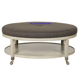 Table basse ronde de rangement rose, meuble tufté, pouf, table basse - Product Image 5