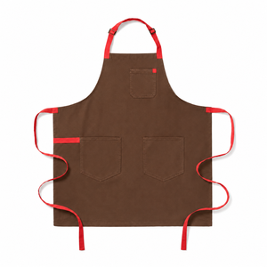 Delantal de Lona Marrón con Ribete Rojo, 3 Bolsillos, Lavable a Máquina, Reutilizable, Duradero y Moderno para Cocinar y Uso Diario - Product Image 1