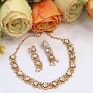 Designer Premium Quality <b>Gold</b> Plated Stones Look <b>Necklace</b> <b>Set</b> With <b>Earrings</b> Wedding Wear jewelry Collection For Women - Product Image 1