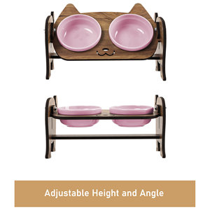 Adjustable Double <b>Cat</b> Feeding Station Ceramic <b>Bowls</b> Portable Pet <b>Bowls</b> Feeders Ergonomic Raised Pet Food Stand Outdoor/Indoor - Product Image 3